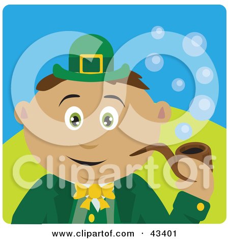 Clipart Illustration of a Latin American St Patrick's Day Leprechaun Boy Smoking A Tobacco Pipe by Dennis Holmes Designs
