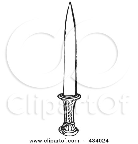 Royalty-Free (RF) Clipart Illustration of a Vintage Black And White Sketch Of A Knife by BestVector