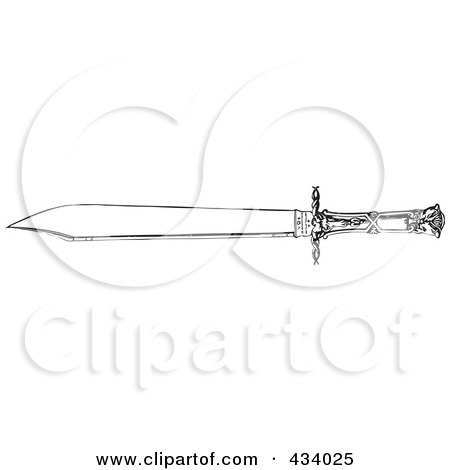 Royalty-Free (RF) Clipart Illustration of a Vintage Black And White Sketch Of A Sword - 1 by BestVector