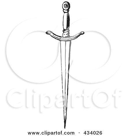 Royalty-Free (RF) Clipart Illustration of a Vintage Black And White Sketch Of A Sword - 4 by BestVector
