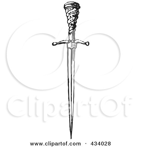 Royalty-Free (RF) Clipart Illustration of a Vintage Black And White Sketch Of A Sword - 2 by BestVector