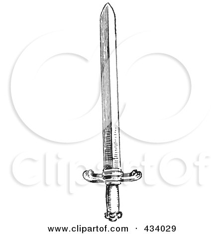 Royalty-Free (RF) Clipart Illustration of a Vintage Black And White Sketch Of A Sword - 3 by BestVector