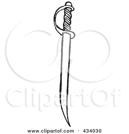Royalty-Free (RF) Clipart Illustration of a Vintage Black And White Sketch Of A Sword - 5 by BestVector
