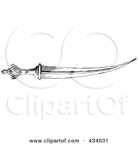 Royalty-Free (RF) Clipart Illustration of a Vintage Black And White Sketch Of A Sword - 6 by BestVector
