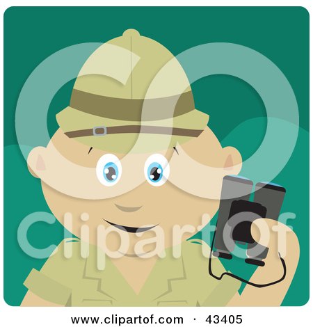 Clipart Illustration of a Mexican Explorer Holding Binoculars On A Safari by Dennis Holmes Designs