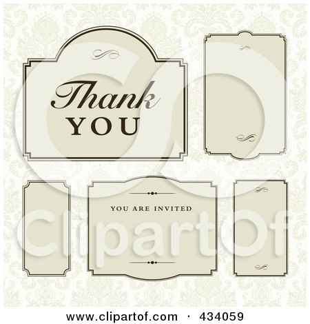 Royalty-Free (RF) Clipart Illustration of a Digital Collage Of Ornate Beige Wedding Frames On A Beige Pattern by BestVector