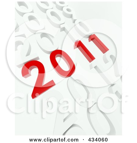 Royalty-Free (RF) Clipart Illustration of a 3d Red 2011 In Rows Of Other Years by KJ Pargeter