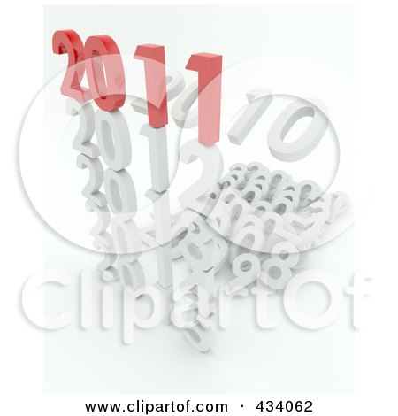 Royalty-Free (RF) Clipart Illustration of a 3d Stack Of Years With A Red 2011 On Top by KJ Pargeter