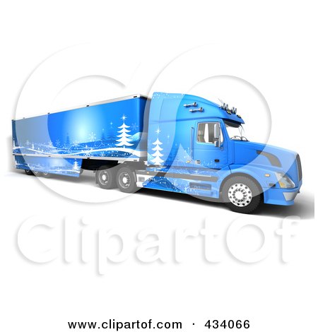 Royalty-Free (RF) Clipart Illustration of a 3d Blue Big Rig Truck With Winter Decals by KJ Pargeter