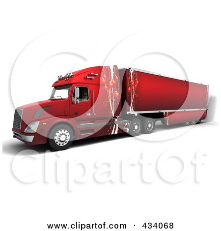 Royalty-Free (RF) Clipart Illustration of a 3d Red Big Rig Truck With Christmas Ornament Decals by KJ Pargeter