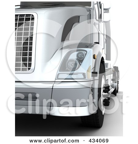 Royalty-Free (RF) Clipart Illustration of a Closeup of a 3d Silver Semi Truck by KJ Pargeter