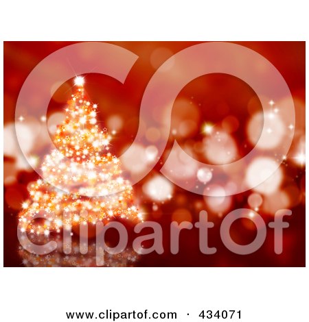 Royalty-Free (RF) Clipart Illustration of a Sparkly Red Christmas Tree Background by KJ Pargeter