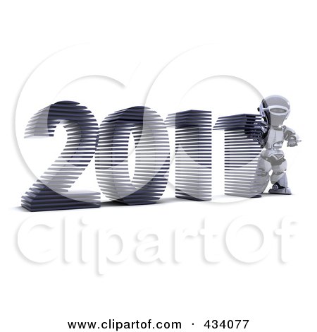 Royalty-Free (RF) Clipart Illustration of a 3d Robot With The Year 2011 by KJ Pargeter