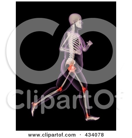 Royalty-Free (RF) Clipart Illustration of an Xray Of An Overweight Female Skeleton Running With Pressure Points by KJ Pargeter