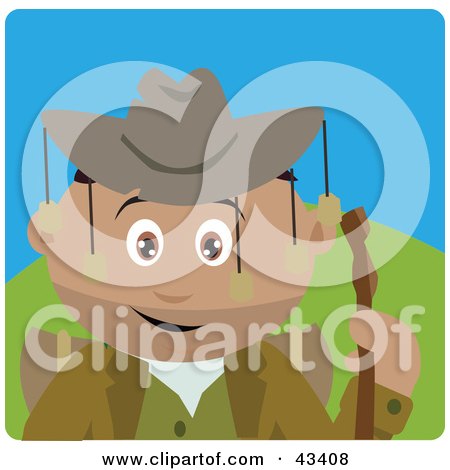 Clipart Illustration of a Hispanic Boy Wearing An Aussie Hat And Hiking by Dennis Holmes Designs