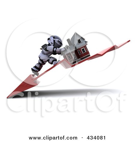 Royalty-Free (RF) Clipart Illustration of a 3d White Character Pushing His Home Up On A Downswing Arrow by KJ Pargeter