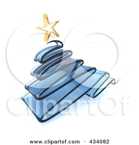 Royalty-Free (RF) Clipart Illustration of a 3d Blue Glass Scribble Christmas Tree by KJ Pargeter