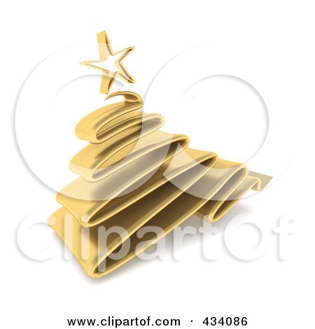 Royalty-Free (RF) Clipart Illustration of a 3d Gold Scribble Christmas Tree by KJ Pargeter
