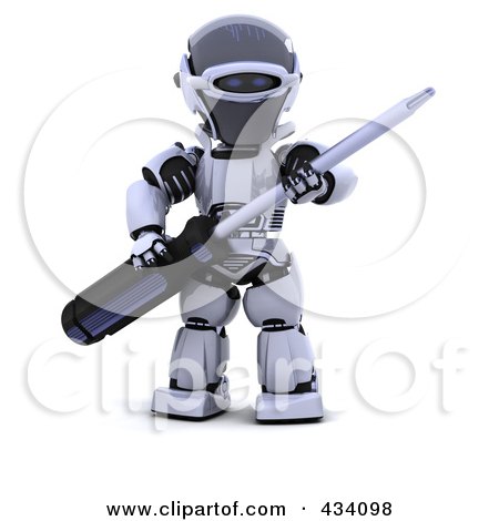 Royalty-Free (RF) Clipart Illustration of a 3d Robot Holding A Screwdriver by KJ Pargeter