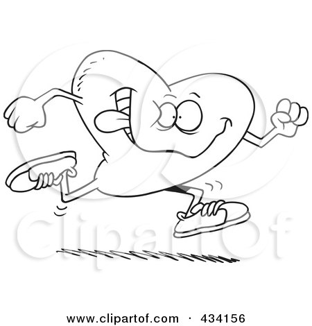Royalty-Free (RF) Clipart Illustration Of Coloring Page Line Art Of A Running Heart by toonaday
