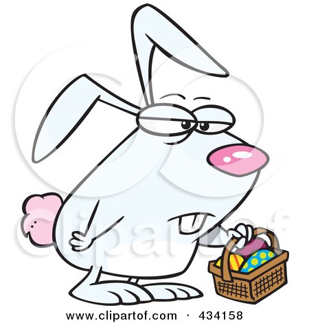 Royalty-Free (RF) Clipart Illustration Of A Grumpy Easter Bunny With A Basket by toonaday