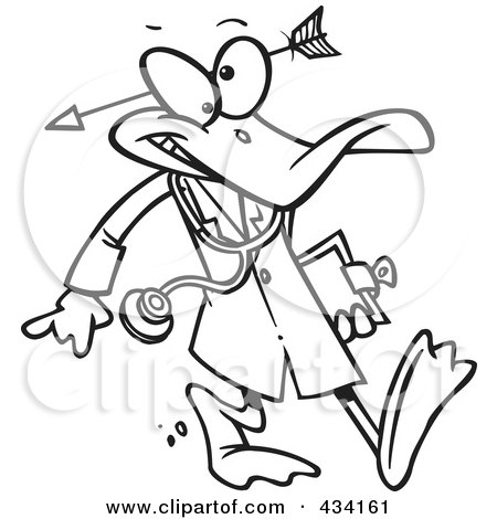 Royalty-Free (RF) Clipart Illustration of Line Art of a Crazy Quack Pshchiatrist Duck by toonaday