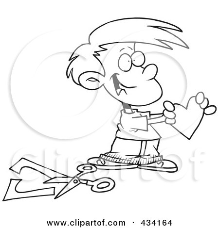 Royalty-Free (RF) Clipart Illustration Of Coloring Page Line Art Of A Boy Holding A Paper Heart by toonaday