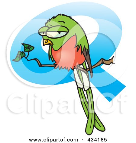 Royalty-Free (RF) Clipart Illustration of a Grouchy Bird Perched In Front Of A Letter Q by toonaday