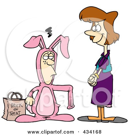 Royalty-Free (RF) Clipart Illustration Of A Mother Admiring Her Son In A Rabbit Costume For Halloween by toonaday