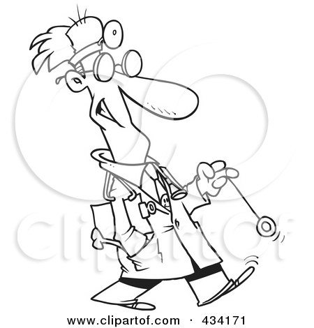 Royalty-Free (RF) Clipart Illustration of Line Art of a Cartoon Psychiatrist Playing With A Yo Yo by toonaday