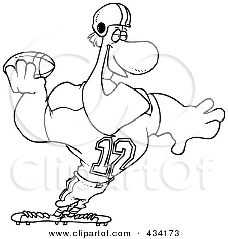 Royalty-Free (RF) Clipart Illustration of Line Art of a Strong Quaterback Holding A Football by toonaday