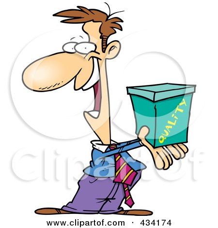Royalty-Free (RF) Clipart Illustration of a Cartoon Man Holding Out A Quality Box by toonaday
