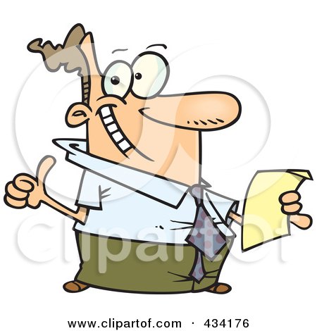 Royalty-Free (RF) Clipart Illustration of a Happy Cartoon Businessman Holding Year End Reports by toonaday