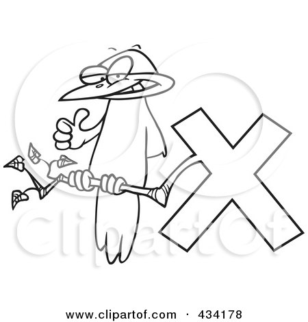 Royalty-Free (RF) Clipart Illustration of Line Art Of A Bird On An X Branch by toonaday