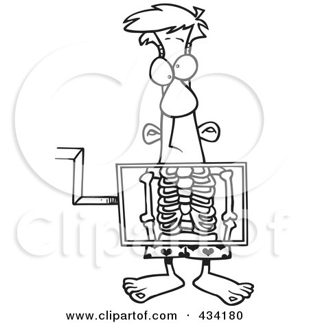Royalty-Free (RF) Clipart Illustration of Line Art of a Cartoon Man Standing Behind An Xray Machine by toonaday