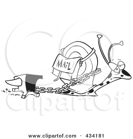 Royalty-Free (RF) Clipart Illustration of Line Art of a Snail Mail Carrier With A Heavy Weight by toonaday