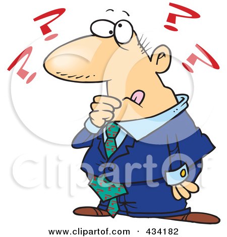 Royalty-Free (RF) Clipart Illustration of a Cartoon Businessman With Questions by toonaday