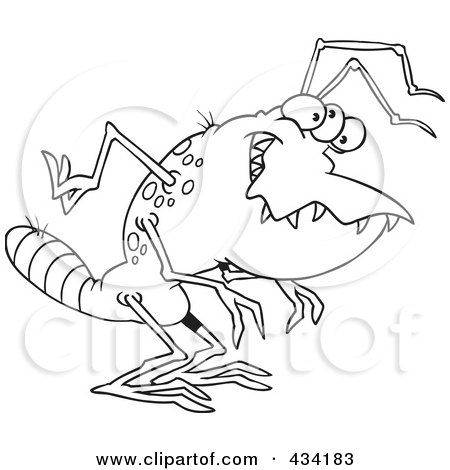 Royalty-Free (RF) Clipart Illustration of Line Art Of An Alien With A Striped Tail by toonaday
