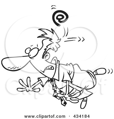 Royalty-Free (RF) Clipart Illustration of Line Art Of A Email Symbol Whacking A Cartoon Businessman by toonaday