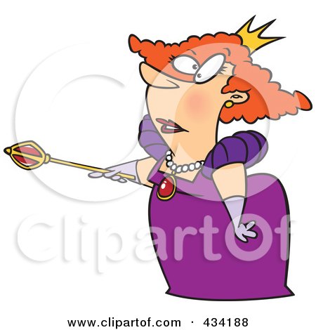 Royalty-Free (RF) Clipart Illustration of a Queen In A Purple Dress Pointing Her Staff by toonaday