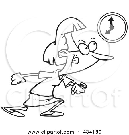 Royalty-Free (RF) Clipart Illustration of Line Art of a Cartoon Businesswoman Leaving Work At The End Of The Day by toonaday