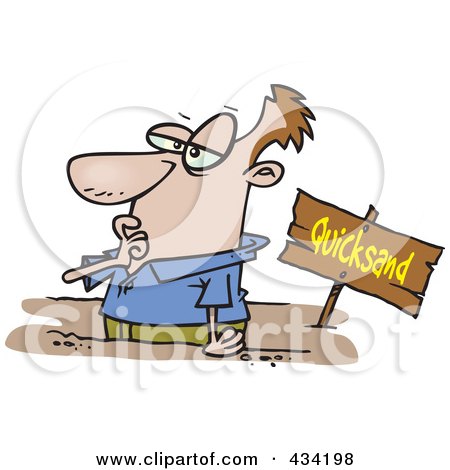 Royalty-Free (RF) Clipart Illustration of a Cartoon Businessman Sinking In Quicksand by toonaday