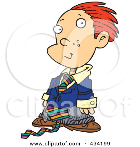 Royalty-Free (RF) Clipart Illustration of a Cartoon Business Executive Boy Using A Magnifying Glass by toonaday