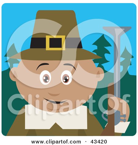 Clipart Illustration of a Hunting Male Hispanic Pilgrim Holding A Gun by Dennis Holmes Designs