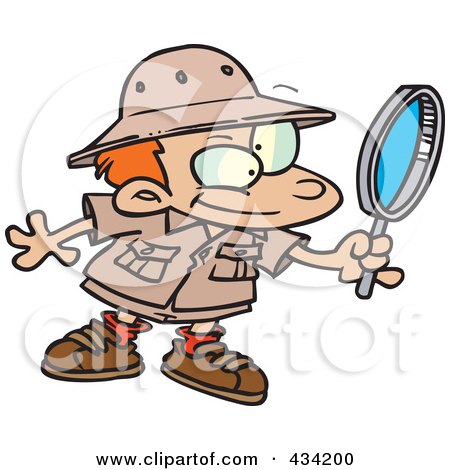 Royalty-Free (RF) Clipart Illustration of a Cartoon Archaeology Boy Using A Magnifying Glass by toonaday