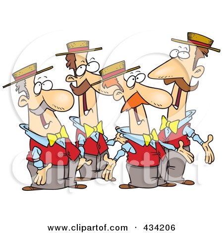 Royalty-Free (RF) Clipart Illustration of a Quartet Of Singing Cartoon Men by toonaday
