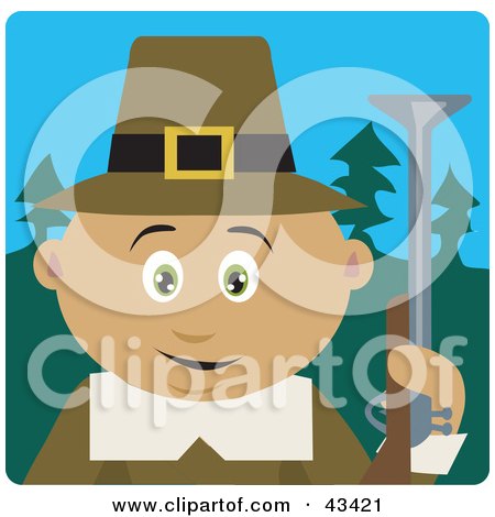 Clipart Illustration of a Hunting Male Latin American Pilgrim Holding A Gun by Dennis Holmes Designs