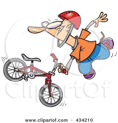 Royalty-Free (RF) Clipart Illustration of an Extreme BMX Biker Doing A Trick by toonaday