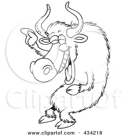 Royalty-Free (RF) Clipart Illustration of Line Art Of A Laughing Yak by toonaday