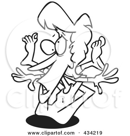 Royalty-Free (RF) Clipart Illustration of Line Art of a Flexible Cartoon Woman Doing Yoga by toonaday